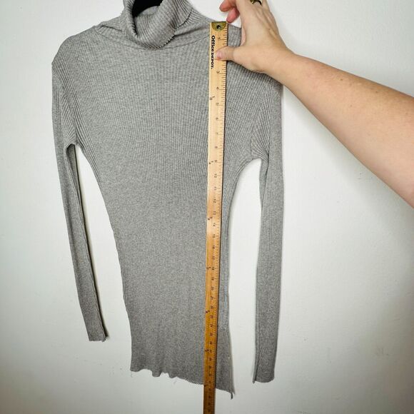 Helmut Lang Gray Turtleneck Long Sleeve Ribbed Knit Mini Dress Longline Top Med - Picture 10 of 13